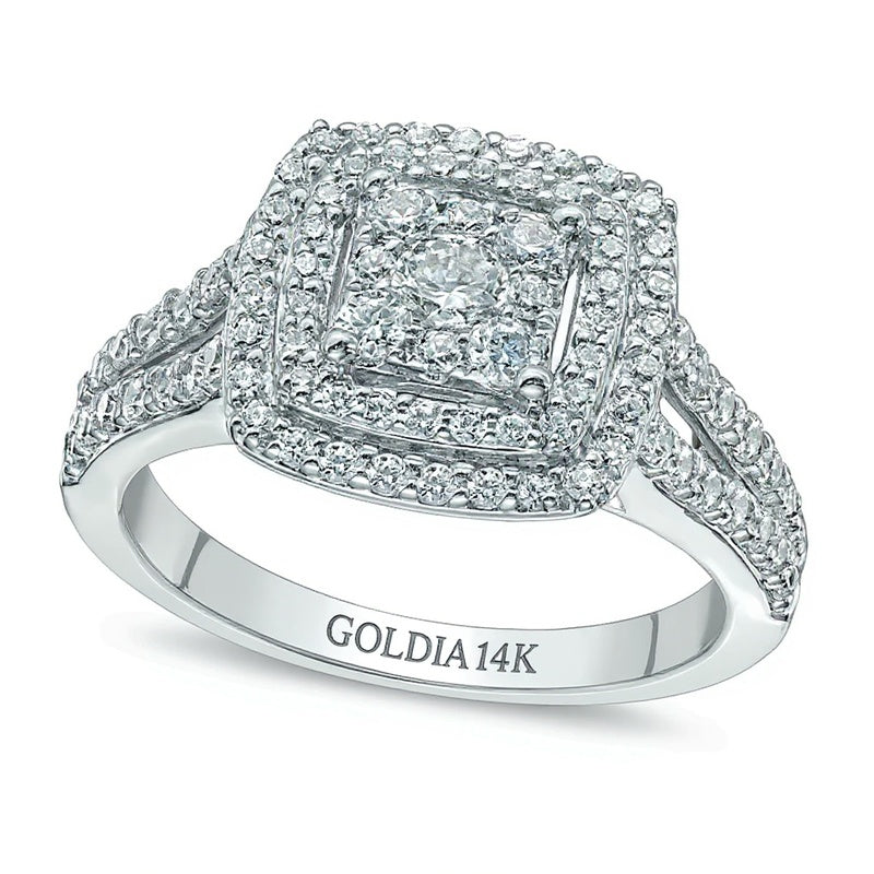 1.0 ct. Gesamtgewicht Komposit-Diamant Verlobungsring mit doppeltem Rahmen in 14K Weißgold