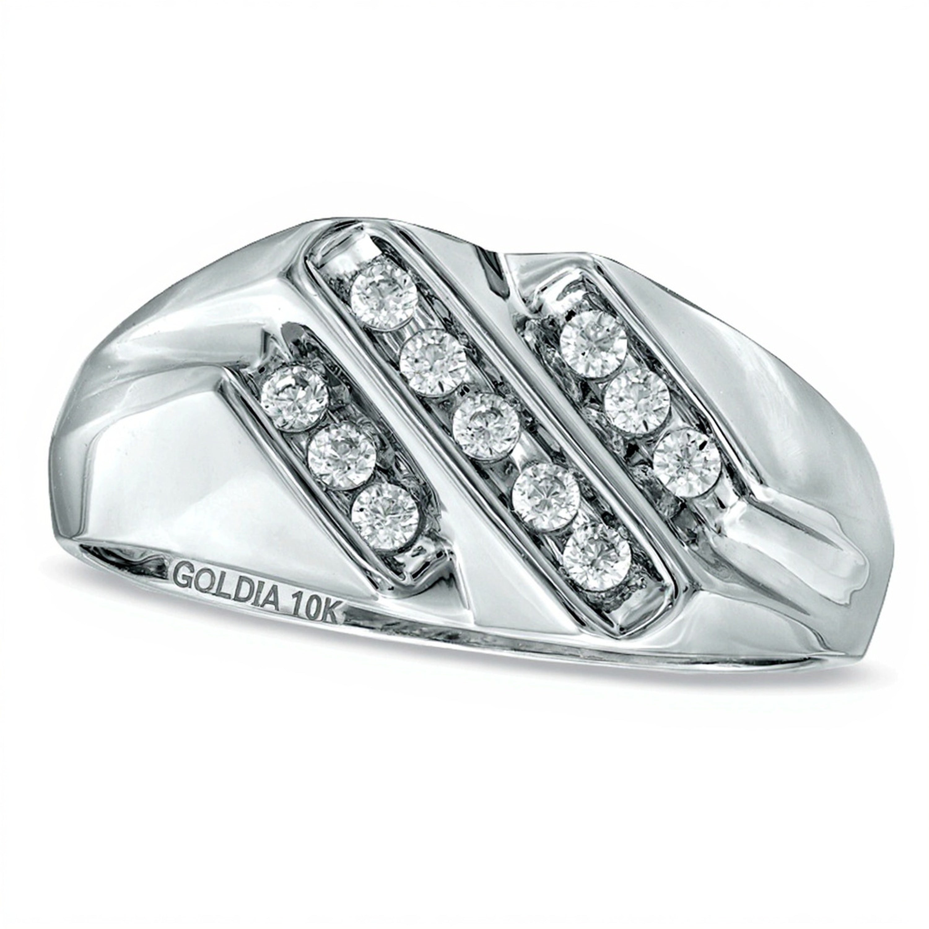 0,25 ct. Gesamtgewicht Diamant-Ring dreireihig diagonal in 10K Weißgold