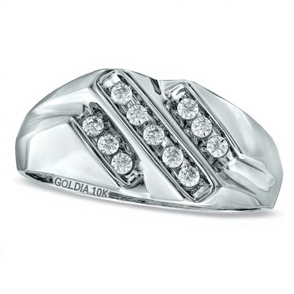 0,25 ct. Gesamtgewicht Diamant-Ring dreireihig diagonal in 10K Weißgold