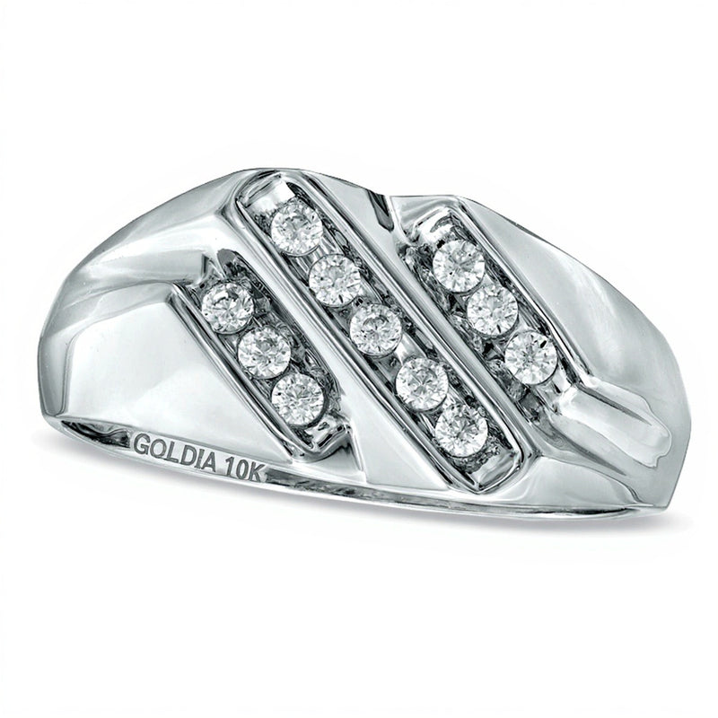0,25 ct. Gesamtgewicht Diamant-Ring dreireihig diagonal in 10K Weißgold