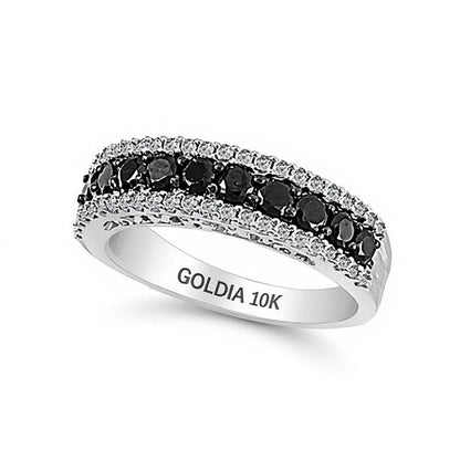Ring mit behandelten schwarzen und weißen Diamanten 1.0 ct. Gesamtgewicht in 10K Weißgold