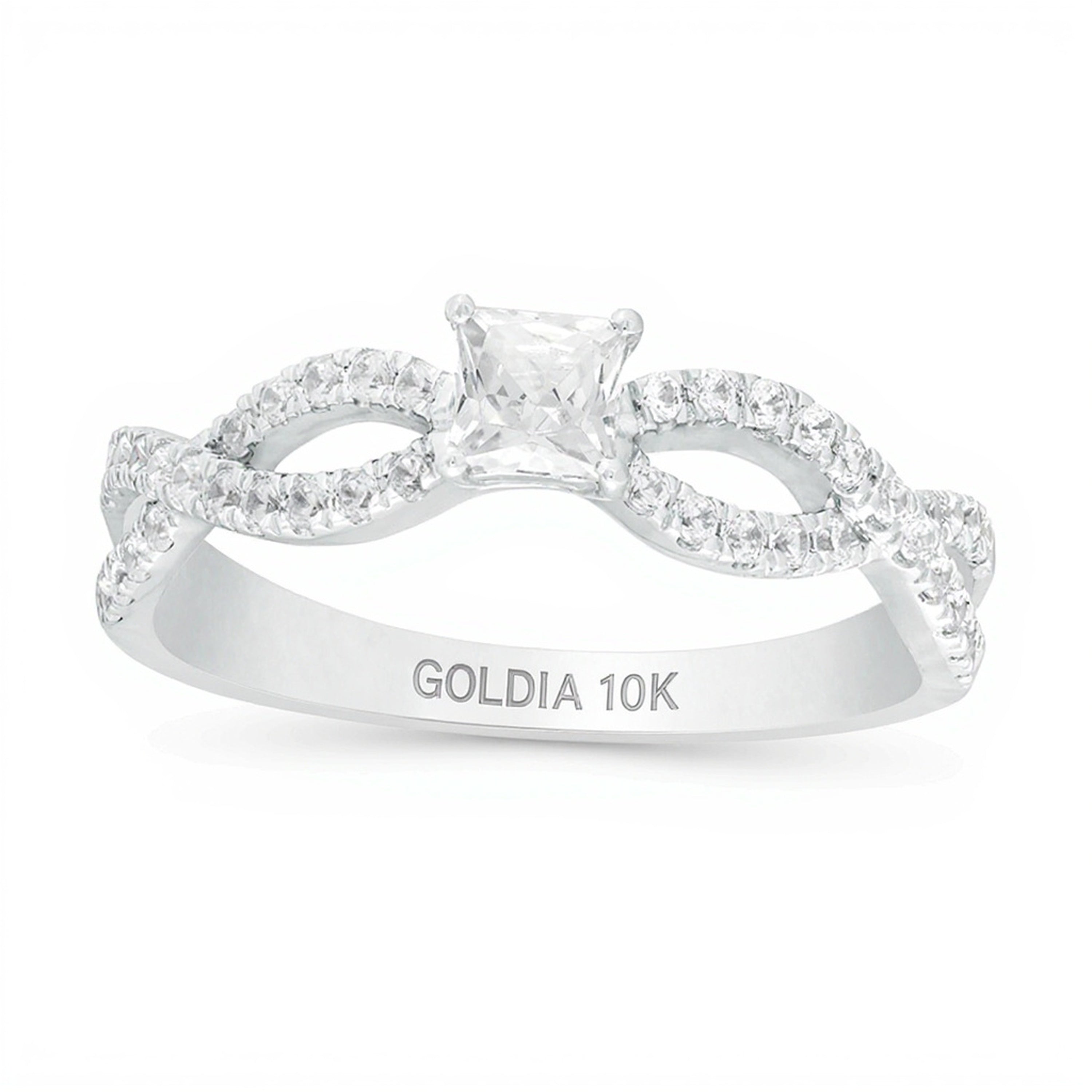 0.5 CT. TW Verlobungsring mit Diamanten im Princess-Schliff und Infinity-Twist-Schiene in 10K Weißgold