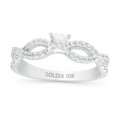 0.5 CT. TW Verlobungsring mit Diamanten im Princess-Schliff und Infinity-Twist-Schiene in 10K Weißgold