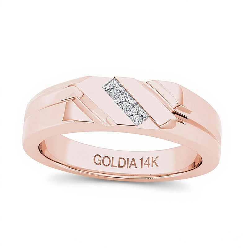 0.13 ct. Gesamtgewicht Dreistein-Ehering mit Diamanten im Princess-Schliff in 14K Roségold