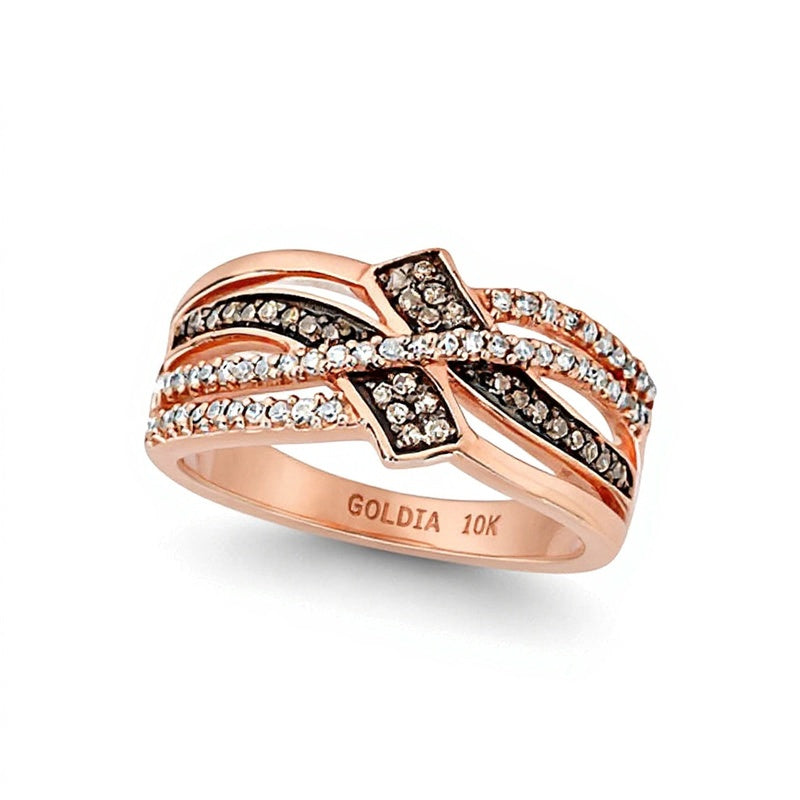 0.25 ct. Gesamtgewicht Champagne und weißer Diamant Bypass Ring in 10K Roségold