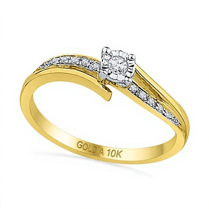 0.1 ct. Gesamtgewicht Diamant Freundschaftsring mit gewelltem Bypass-Design in 10K Gelbgold