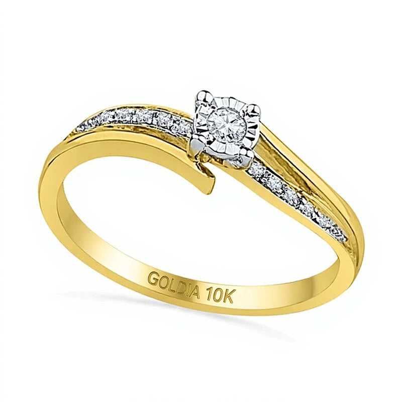 0.1 ct. Gesamtgewicht Diamant Freundschaftsring mit gewelltem Bypass-Design in 10K Gelbgold