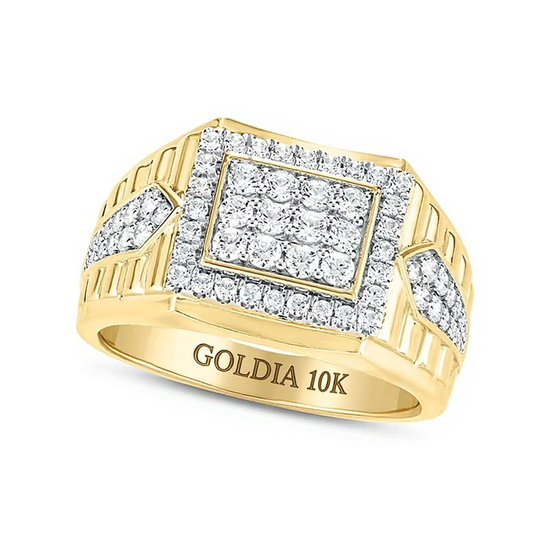 1.0 ct. Gesamtgewicht Fashion-Ring mit Komposit-Diamantrahmen, rechteckig, runde und Baguette-Diamanten in 10K Gelbgold