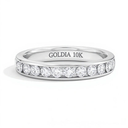 0,75 ct. Gesamtgewicht Labordiamant Memoire-Ring kanalgefasst in 10K Weißgold (F/VS2)