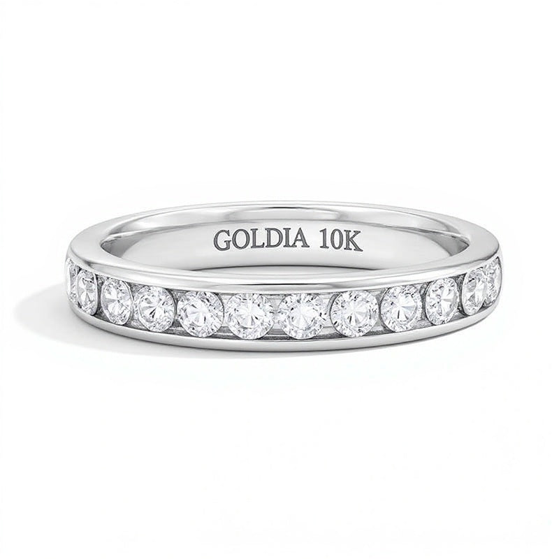 0,75 ct. Gesamtgewicht Labordiamant Memoire-Ring kanalgefasst in 10K Weißgold (F/VS2)