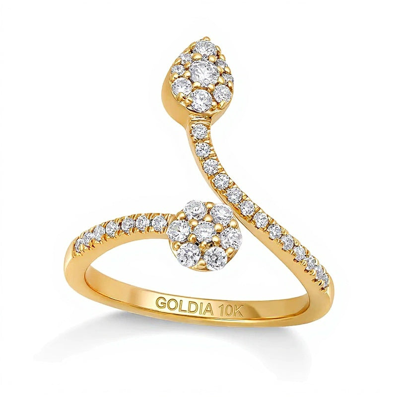 0.5 ct. Gesamtgewicht Fashion-Ring mit Diamanten in Tropfen und rund, offene Ringschiene, 10K Gelbgold