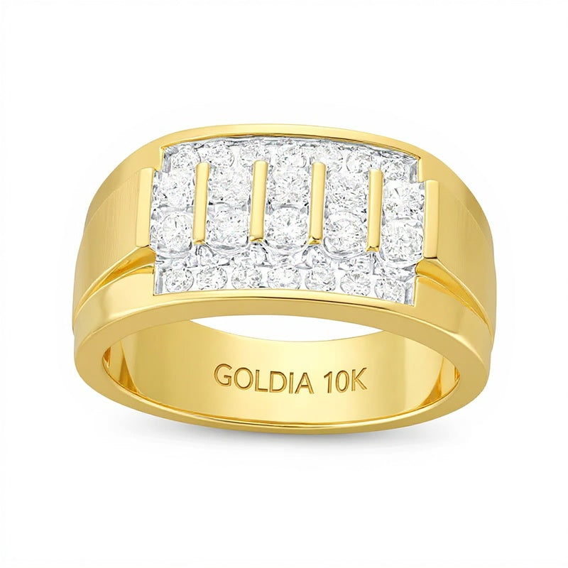 Ring mit 0,75 ct. Gesamtgewicht Diamanten, vierreihig mit gestufter Schiene, in 10K Gold