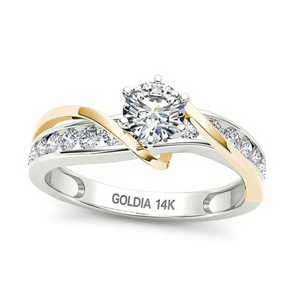 0.75 ct. Gesamtgewicht Diamant Solitär mit seitlichem Besatz Verlobungsring aus 14K Bicolor-Gold