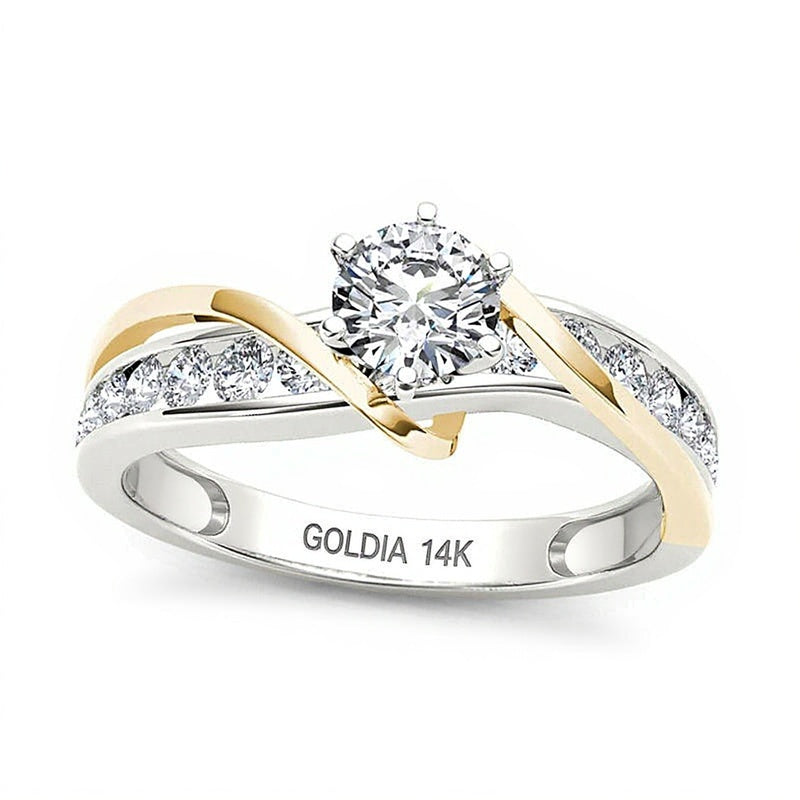 0.75 ct. Gesamtgewicht Diamant Solitär mit seitlichem Besatz Verlobungsring aus 14K Bicolor-Gold