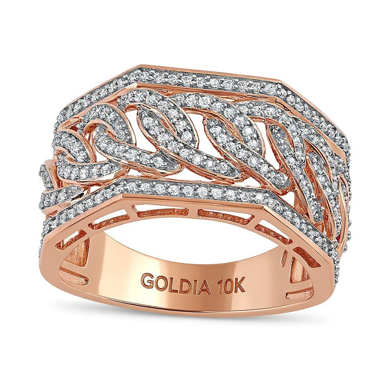 0.5 ct. Gesamtgewicht Diamant Fashion-Ring mit gewinkelten Panzergliedern in 10K Roségold