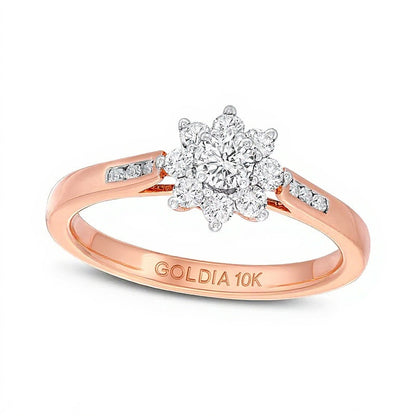 0.5 CT. Gesamtgewicht Diamant Sunburst Verlobungsring mit kanalgefasster Schiene in 10K Roségold (J/I3)