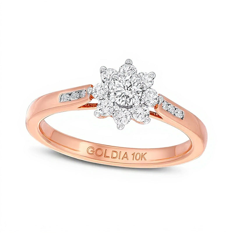 0.5 CT. Gesamtgewicht Diamant Sunburst Verlobungsring mit kanalgefasster Schiene in 10K Roségold (J/I3)