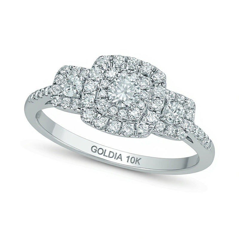 0.5 CT. Gesamtgewicht Diamant Dreistein-Verlobungsring mit quadratischem Rahmen in 10K Weißgold
