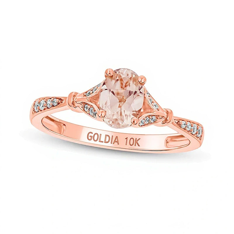 Verlobungsring mit ovalem Morganit und 0.07 CT. TW Diamant, Blatt-Seiten und geteilter Schiene in 10K Roségold