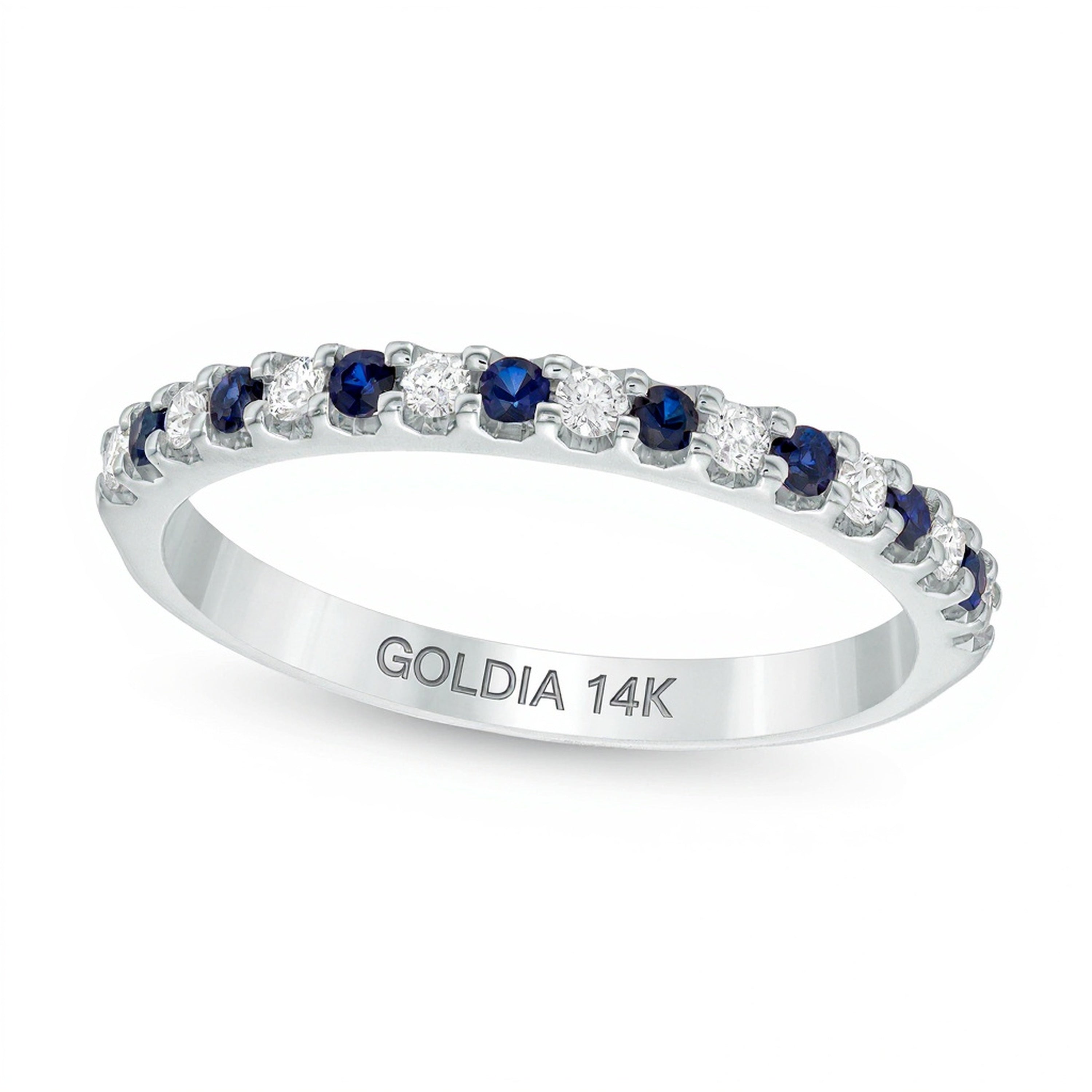 Blauer Saphir und Diamant 0,13 ct. Gesamtgewicht Stackable Ring in 14K Weißgold