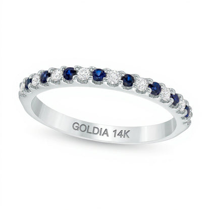 Blauer Saphir und Diamant 0,13 ct. Gesamtgewicht Stackable Ring in 14K Weißgold