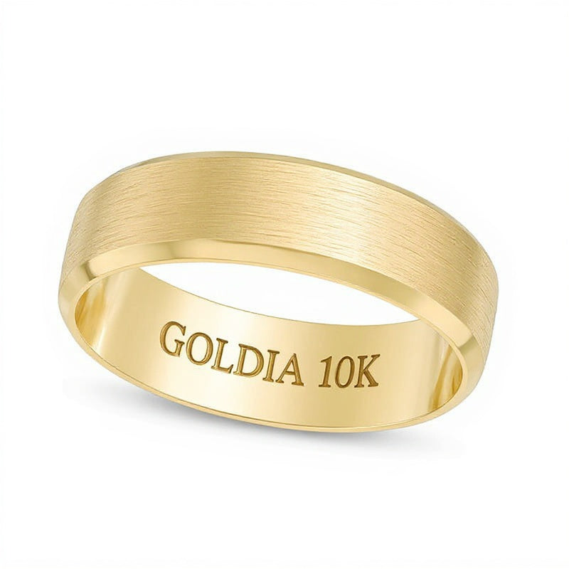 6,0 mm Ehering mit Komfortschliff und gebürstetem Zentrum in 10K Gelbgold – Größe 10.5