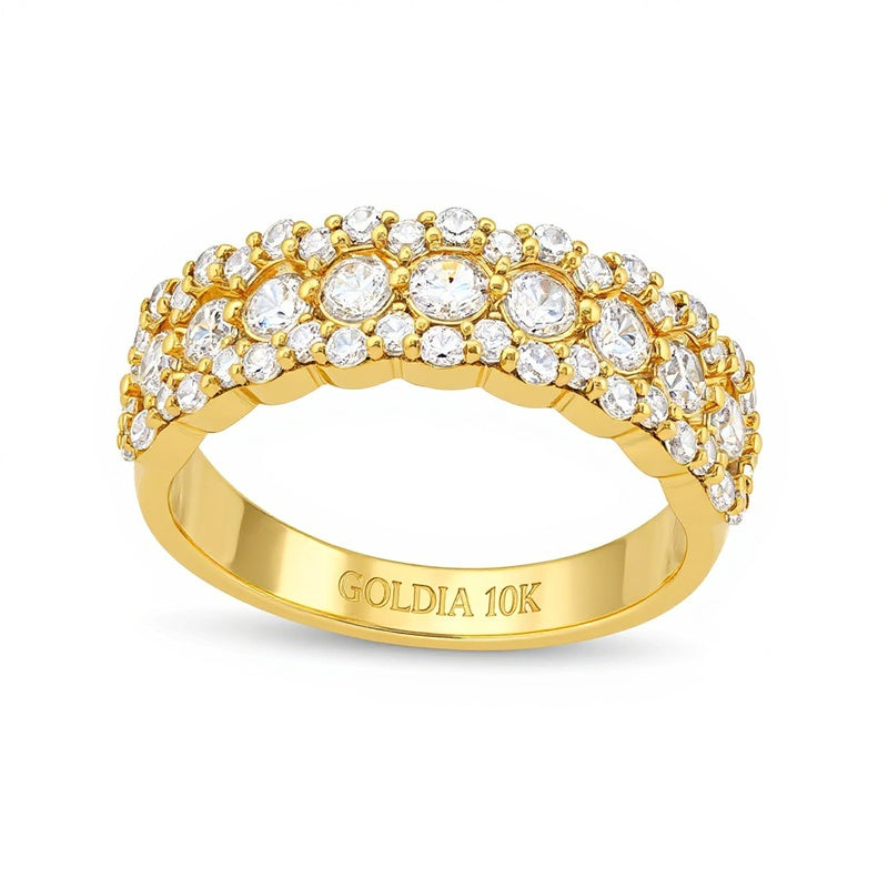 Diamant-Ring mit Muschelrand 1.0 ct. Gesamtgewicht in 10K Gelbgold