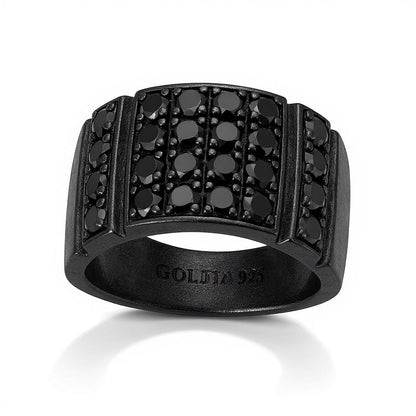 2.2 CT. TW schwarzer Diamant Fashion-Ring mit rechteckiger Oberseite in oxidiertem schwarzem Sterlingsilber