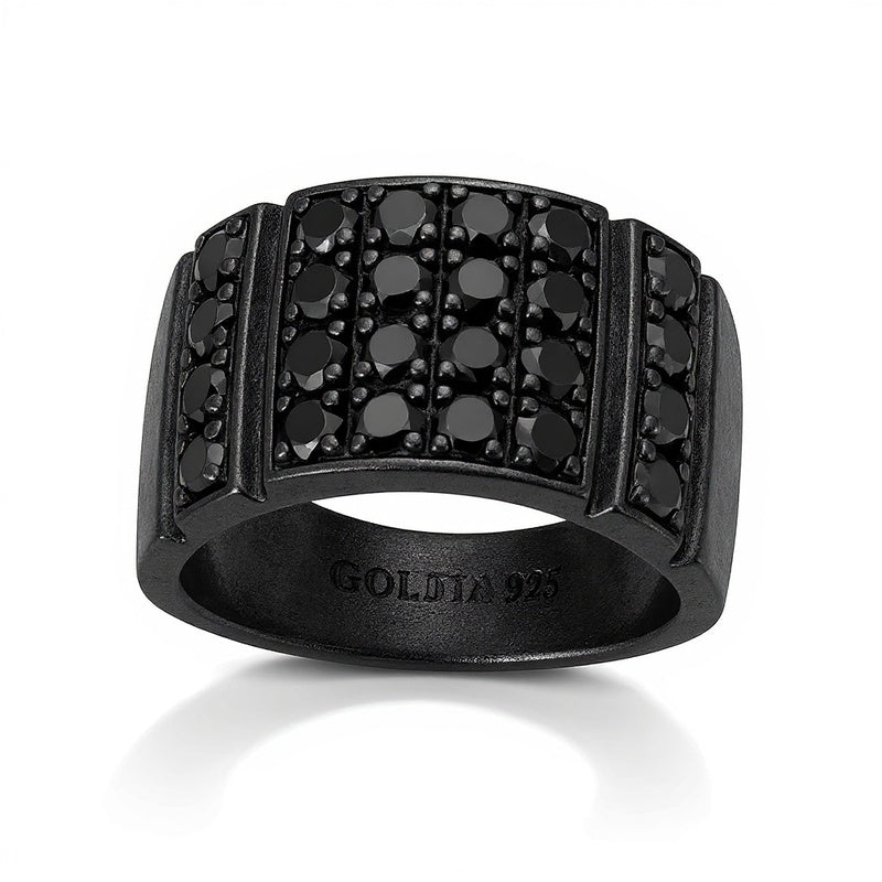 2.2 CT. TW schwarzer Diamant Fashion-Ring mit rechteckiger Oberseite in oxidiertem schwarzem Sterlingsilber