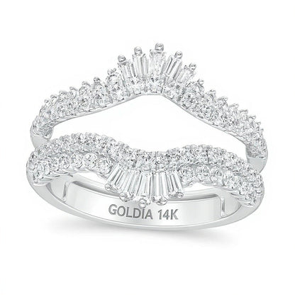 1.0 CT. Gesamtgewicht Diamant-Ring mit doppelreihiger Krone in 14K Weißgold für Damen