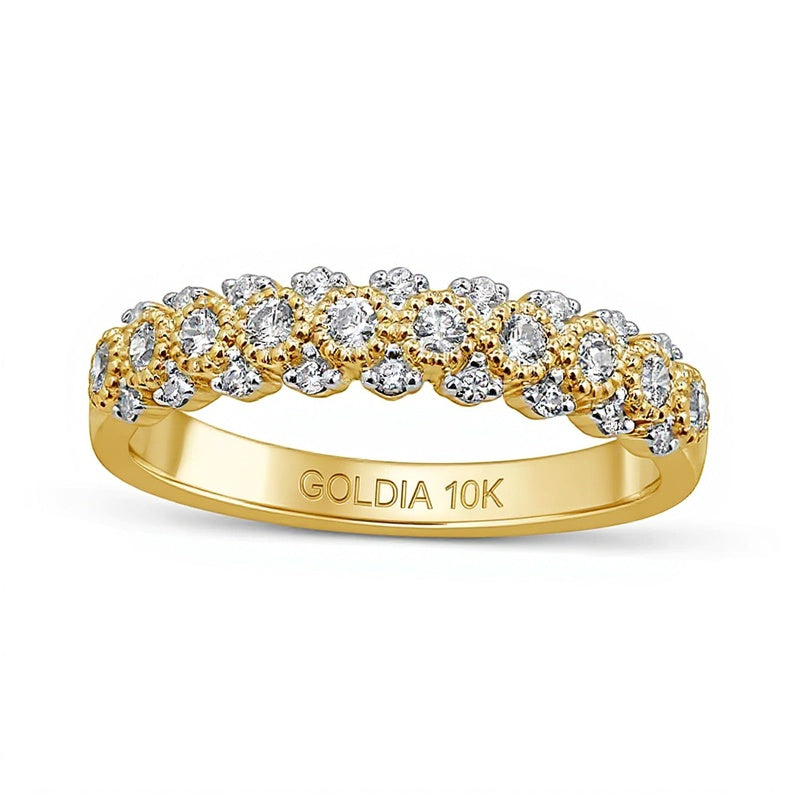Memoire-Ring mit Diamanten 0,33 ct. Gesamtgewicht und Perlrand-Fassung in 10K Gelbgold
