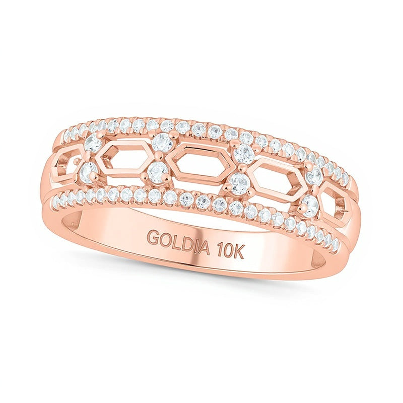 0.33 ct. Gesamtgewicht Diamant Ring mit Hexagon-Stationen und Baguette- und rundem Diamant in 10K Roségold