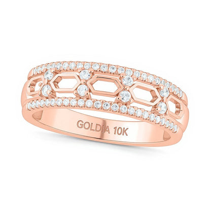 0.33 ct. Gesamtgewicht Diamant Ring mit Hexagon-Stationen und Baguette- und rundem Diamant in 10K Roségold