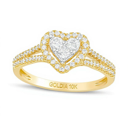 0.5 CT. Gesamtgewicht Komposit-Diamant Herz-Ring mit Diamanten in 10K Gelbgold für Damen