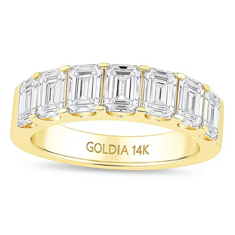 3.0 ct. Gesamtgewicht Memoire-Ring mit sieben Labordiamanten im Smaragdschliff in 14K Gelbgold (F/SI2)