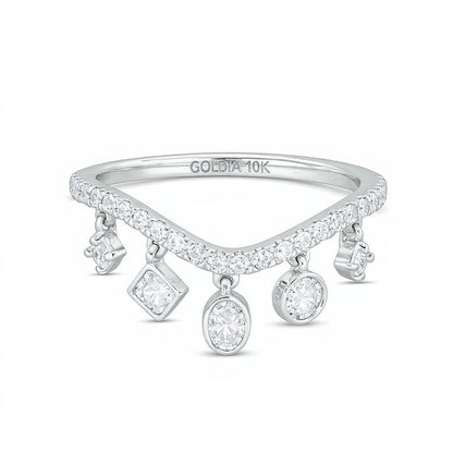 0.38 ct. Gesamtgewicht Diamant Fashion Ring geschwungen mit Anhängern in 10K Weißgold