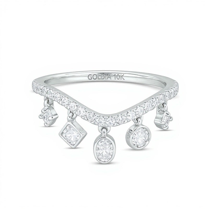0.38 ct. Gesamtgewicht Diamant Fashion Ring geschwungen mit Anhängern in 10K Weißgold