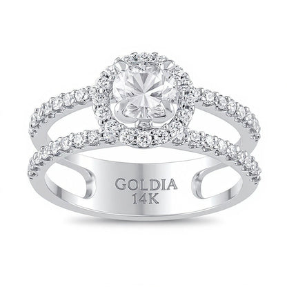 Halo-Verlobungsring 1.2 CT. Gesamtgewicht Diamant in 14K Weißgold (I/I2)