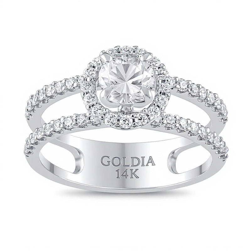 Halo-Verlobungsring 1.2 CT. Gesamtgewicht Diamant in 14K Weißgold (I/I2)