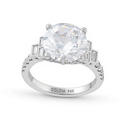 5,63 ct. Gesamtgewicht Verlobungsring Solitär mit seitlichem Besatz mit Labordiamanten in rund und Baguette in 14K Weißgold (F/VS2)