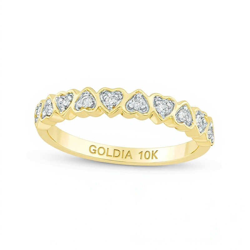 0.1 ct. Gesamtgewicht Diamant Memoire-Ring mit Herzmotiv in 10K Gelbgold
