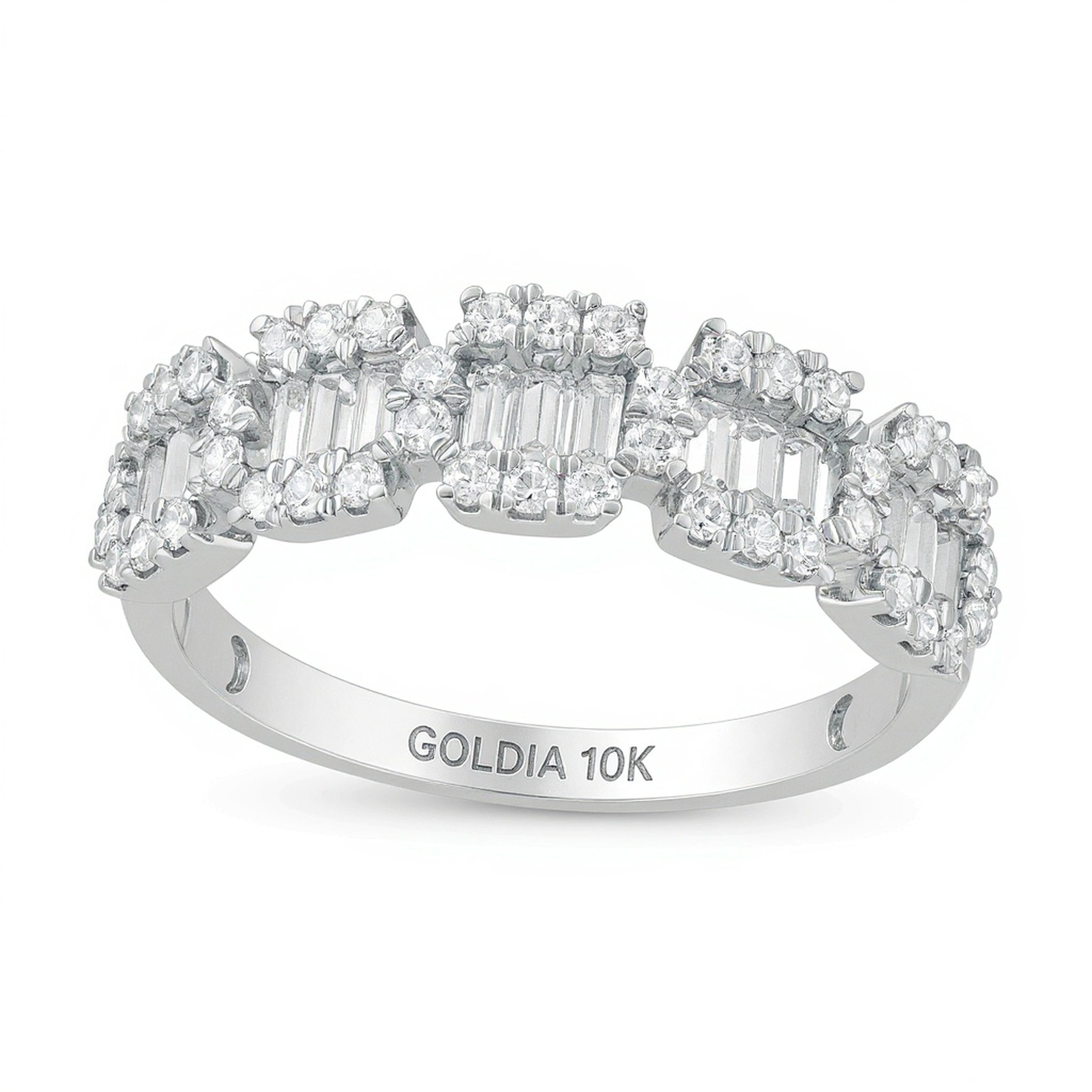 0.75 ct. Gesamtgewicht Diamant-Ring Komposit mit fünf Steinen im Baguette- und Rundschliff in 10K Weißgold