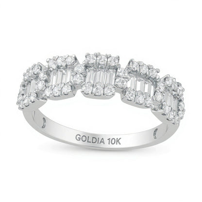 0.75 ct. Gesamtgewicht Diamant-Ring Komposit mit fünf Steinen im Baguette- und Rundschliff in 10K Weißgold