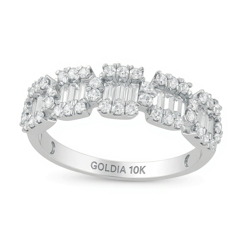 0.75 ct. Gesamtgewicht Diamant-Ring Komposit mit fünf Steinen im Baguette- und Rundschliff in 10K Weißgold