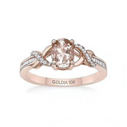 Ring mit ovalem Morganit und 0,17 ct. Gesamtgewicht Diamanten im Crossover-Split-Shank-Design in 10K Roségold