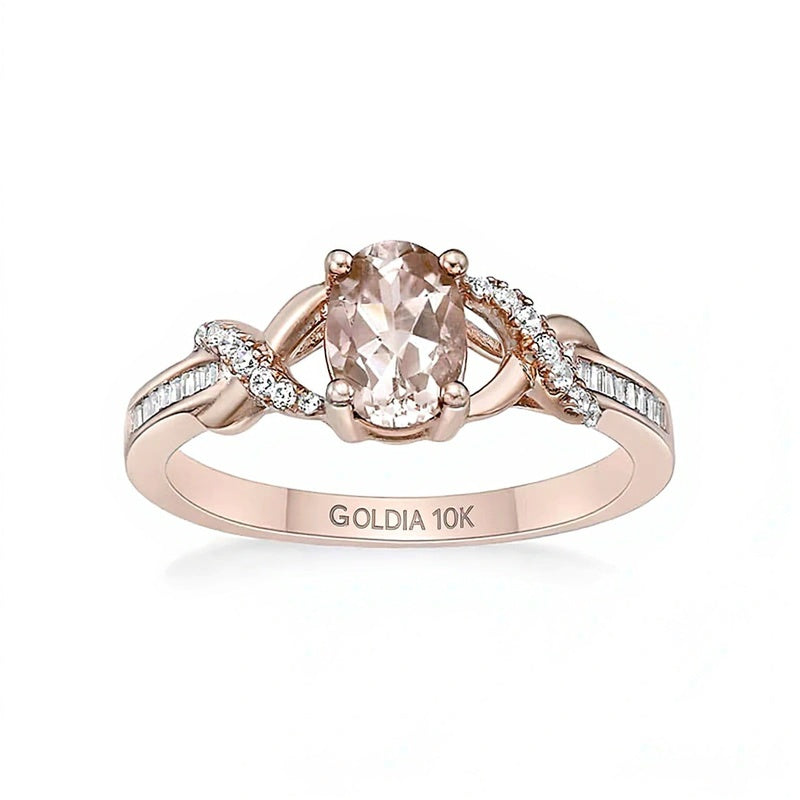 Ring mit ovalem Morganit und 0,17 ct. Gesamtgewicht Diamanten im Crossover-Split-Shank-Design in 10K Roségold