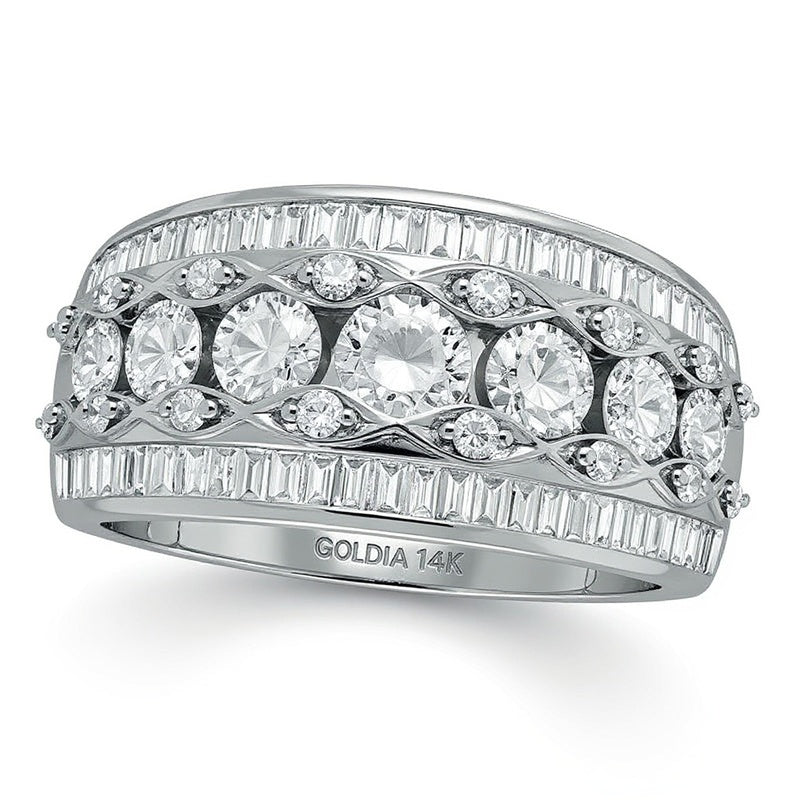 2.0 ct. Gesamtgewicht Memoire-Ring mit runden Diamanten und Baguette-Diamanten in 14K Weißgold