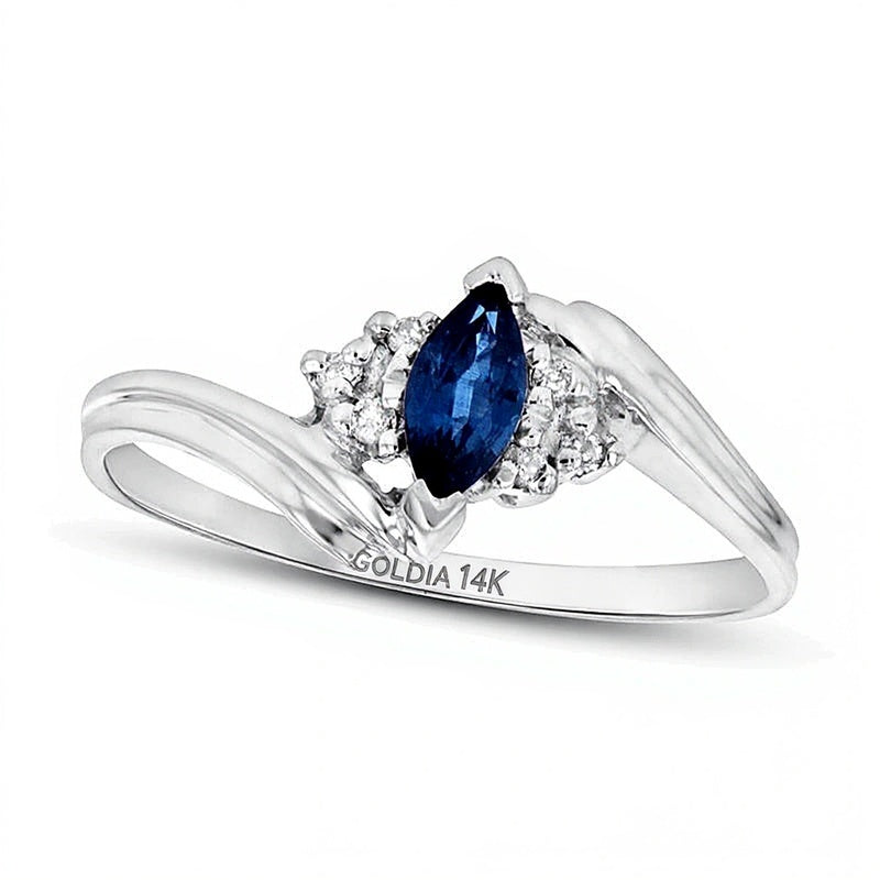 Ring mit blauem Saphir im Marquise-Schliff und Diamanten 0,05 ct. Gesamtgewicht in 14K Weißgold