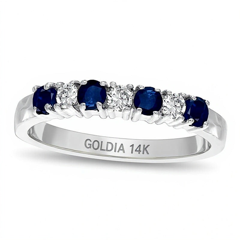 Blauer Saphir und Diamant Fashion-Ring mit 0.14 ct. Gesamtgewicht in 14K Weißgold