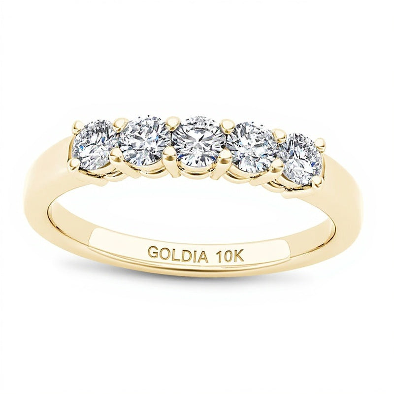 0.5 ct. Gesamtgewicht Diamant Fünfstein Memoire-Ring in 10K Gelbgold